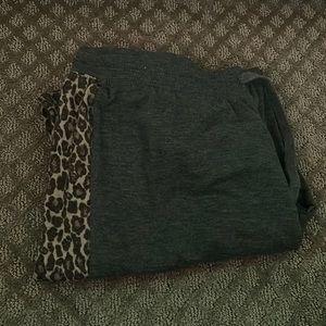 Gray comfy sweatpants with leopard down the side of the leg